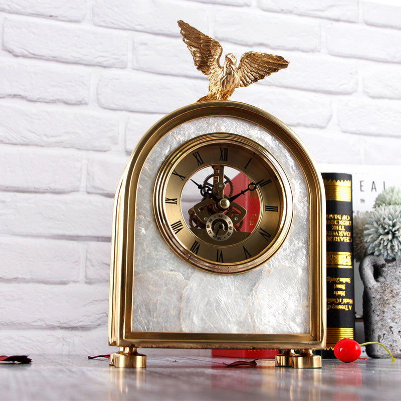 Luxury Decoration Pure Copper Table Clock Living Room Home Accessories Shell Eagle Clock Ornaments Gift Ornaments