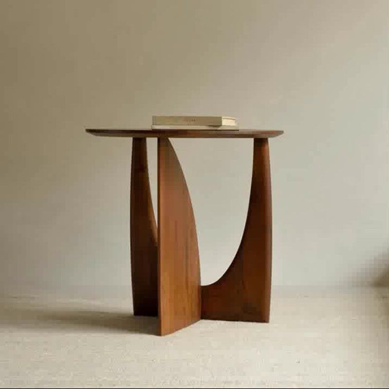 Round Solid Wood Side Table Geometric Designer Corner Table Black Bedside Table