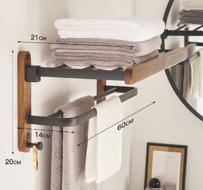 Solid Wood Towel Rack Perforation-free Bathroom Shelving