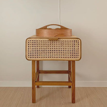 Ins Style Retro Rattan Solid Wood Bedside Table