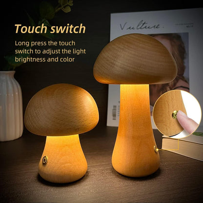 INS Wooden Cute Mushroom LED Night Light With Touch Switch  Bedside Table Lamp For Bedroom Childrens Room Sleeping Night Lamps Home Decor