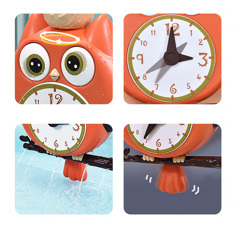 Owl Playing In The Water Baby Bathroom Swing Clock