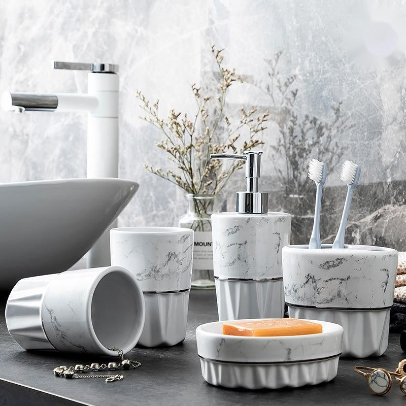 Simple Style Marble Ceramic Bathroom Set