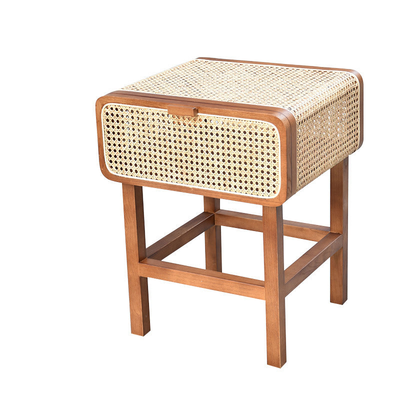 Ins Style Retro Rattan Solid Wood Bedside Table