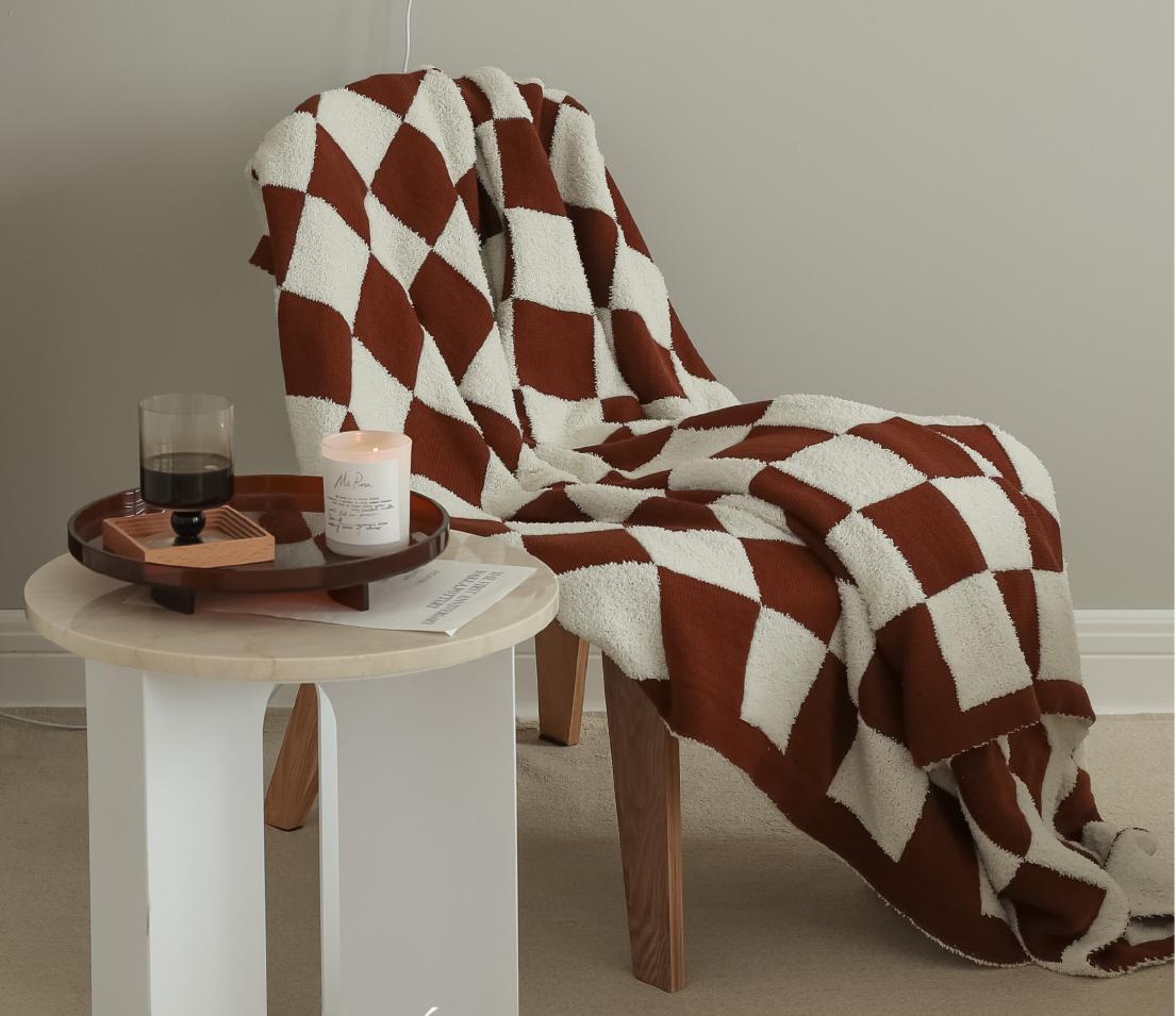 Checkerboard Lamb Fleece Casual Sofa Blanket