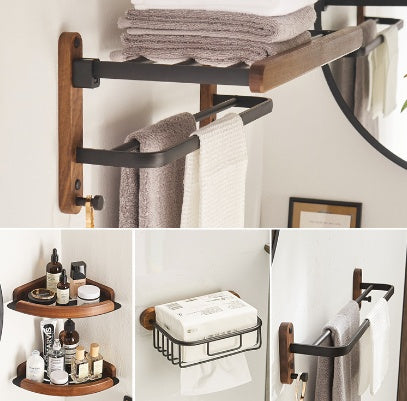 Solid Wood Towel Rack Perforation-free Bathroom Shelving