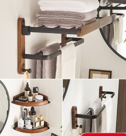 Solid Wood Towel Rack Perforation-free Bathroom Shelving