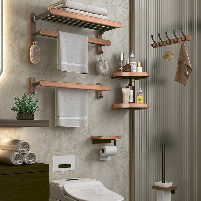 Solid Wood Towel Rack Perforation-free Bathroom Shelving