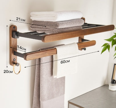 Solid Wood Towel Rack Perforation-free Bathroom Shelving