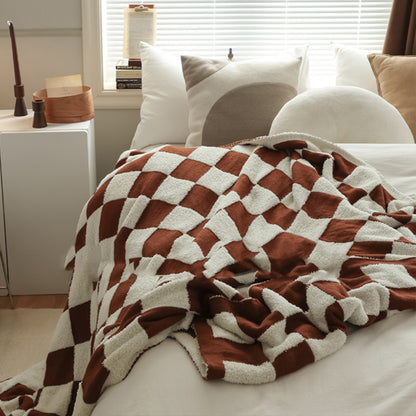 Checkerboard Lamb Fleece Casual Sofa Blanket