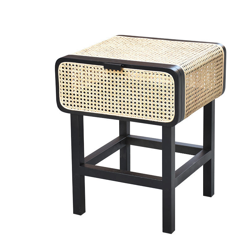 Ins Style Retro Rattan Solid Wood Bedside Table