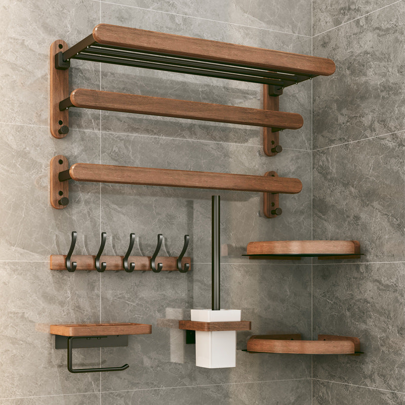 Solid Wood Towel Rack Perforation-free Bathroom Shelving