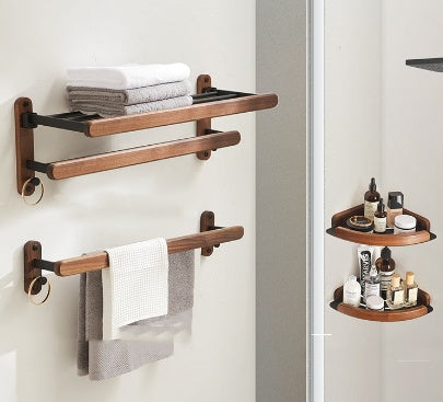 Solid Wood Towel Rack Perforation-free Bathroom Shelving